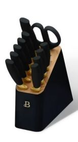 Beautiful 12 Piece Stainless Steel Knife Set Block Soft Grip Handles Black Sesame by Drew Barrymore