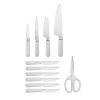 12-piece Forged Kitchen Knife Set in White with Wood Storage Block;