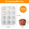 2 Pack 12 Cups Silicone Muffin Pans Nonstick Cupcake Tins Trays Regular Size Cupcake Molds Heat Resistant Oven Microwave Fridge Freezer Dishwashe