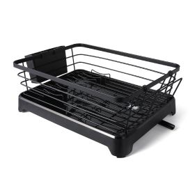 Stainless Steel Rust-Proof Dish Drying Rack with Tray - Space-Saving, Anti-Slip, & Removable Utensil Holders for Kitchen Countertop & Cabinet (Color: as Pic)